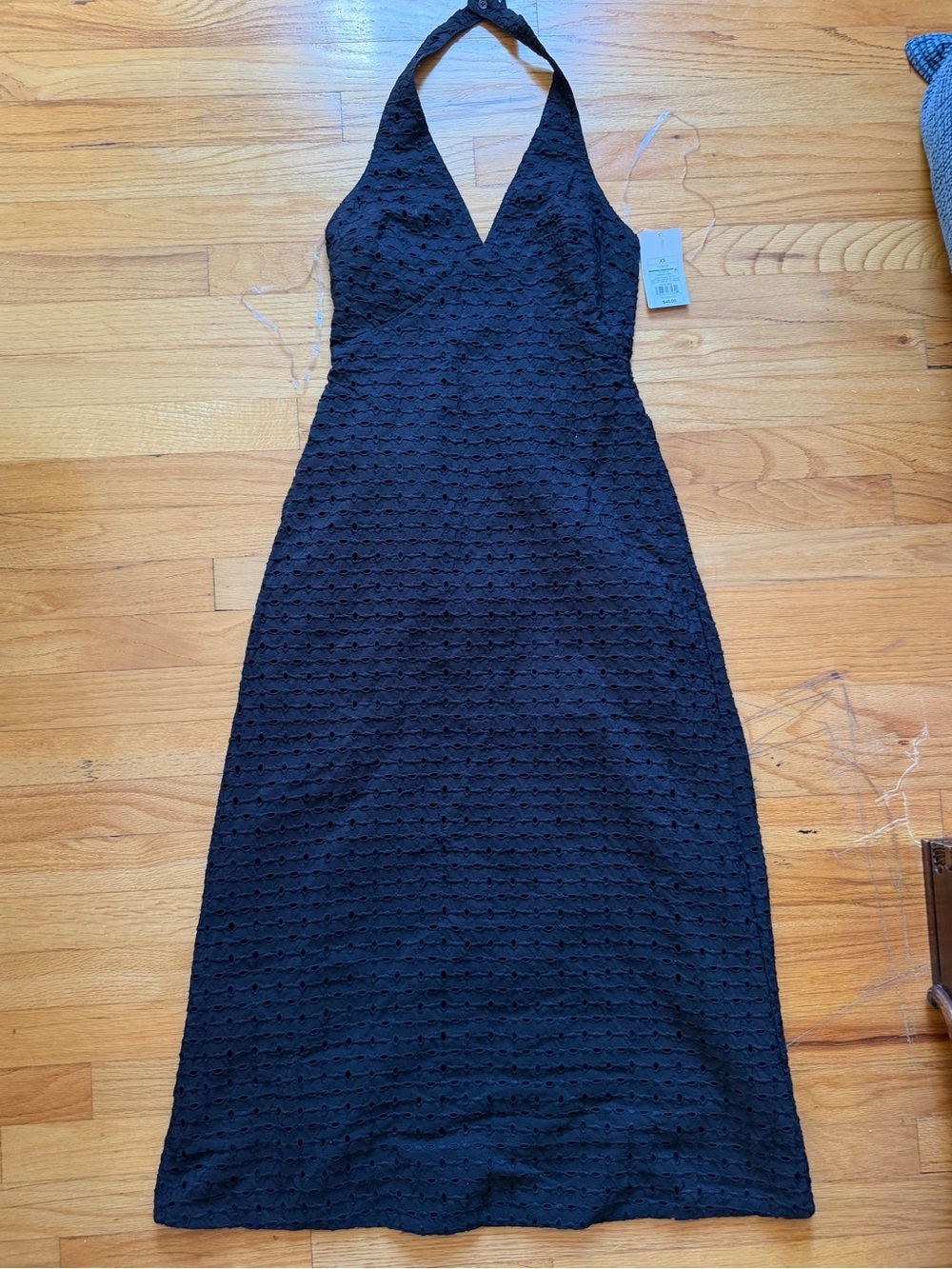 A New Day Black Halter Eyelet Midi Dress - NWT